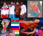 Мужчины фристайлу 60 кг подиум, Тогрул Аскеров (Азербайджан), Бесик Kudujov (Россия), Коулмен Скотт (Соединенные Штаты) и Йогешвар Датт (Индия), Лондон 2012